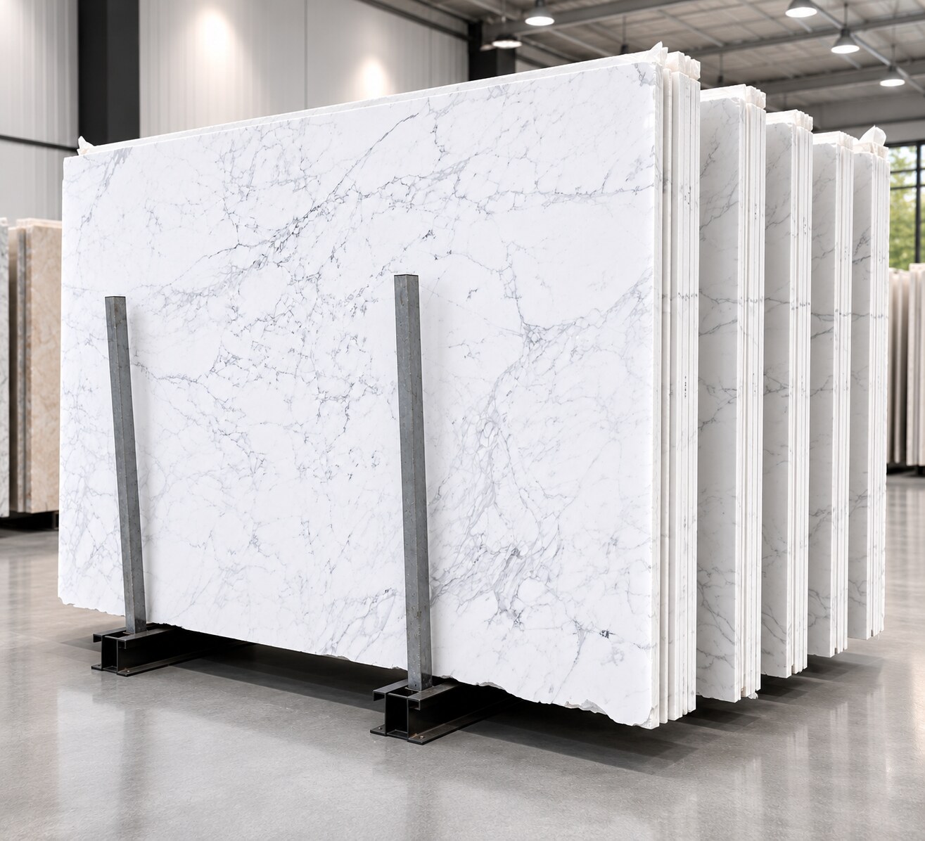 Carrara White Marble slab close-up veining - Marble Fort